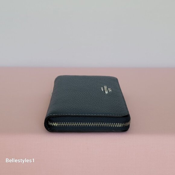 COACH Pebbled Leather Medium ID Window Zip-Around Wallet- Denim color 🎈$118 - Picture 10 of 16